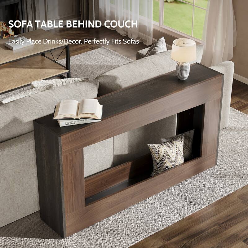 63-Inch Wood Console Table, Long Entryway Table with Storage Shelf, Farmhouse Narrow Sofa Table