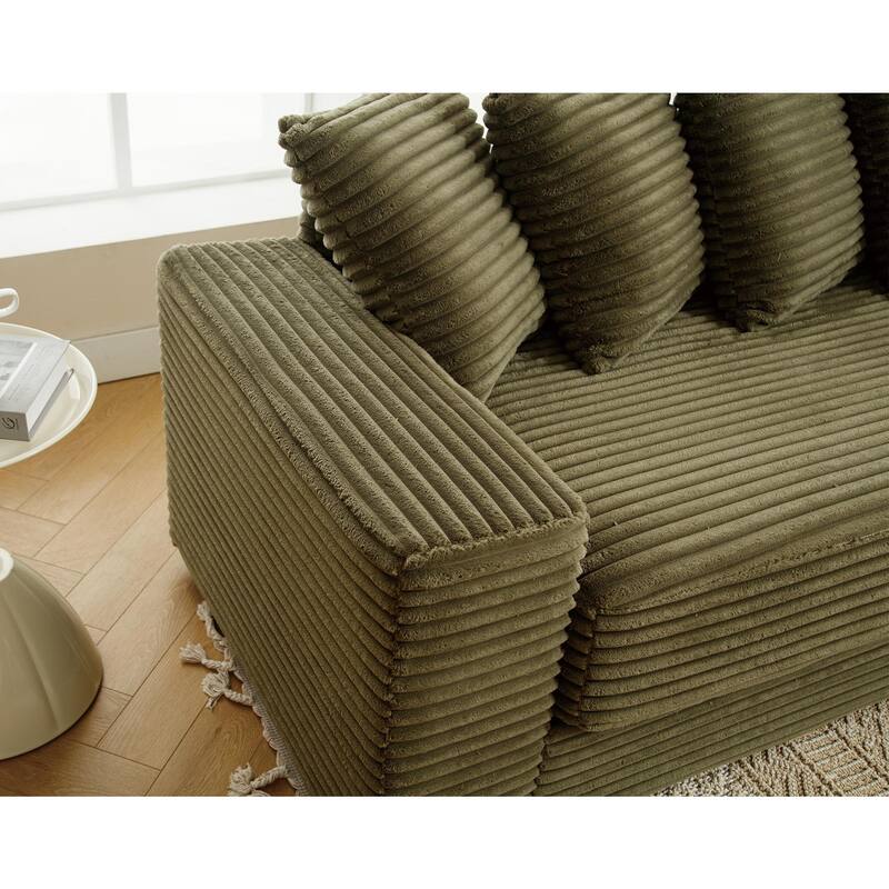 111" Corduroy L-Shaped Sectional Sofa (Right Chaise, 8 Pillows)