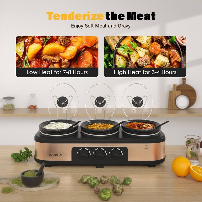 Royalcraft 3x1.5 Qt. Slow Cooker with 10 Inner Bags