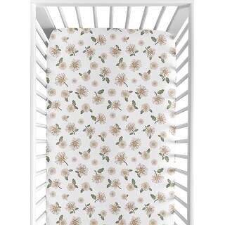 Sweet Jojo Designs Vintage Daisy Floral Girl Fitted Crib Sheet - Boho, White Daisies, Bohemian, Shabby Chic, Flower, Farmhouse