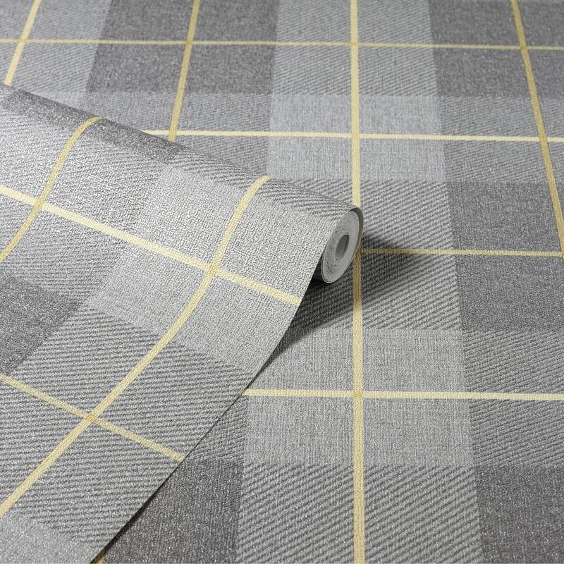 Heritage Tartan Grey Heavyweight Vinyl Wallpaper - 20.8 in. W x 33ft L - Double Roll