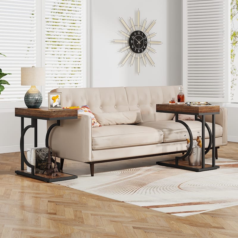 Narrow Side Table White Gold Side Table C Shaped End Table Modern Bedside Table Small Side Table for Couch Living Room