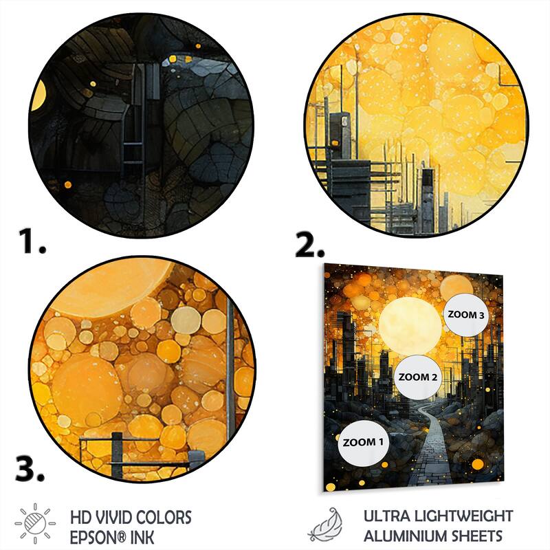 Designart "Abstract Solar Panels Sunlight Collage II" Abstract Collages Yellow Metal Wall Art - Modern Metal Art Work