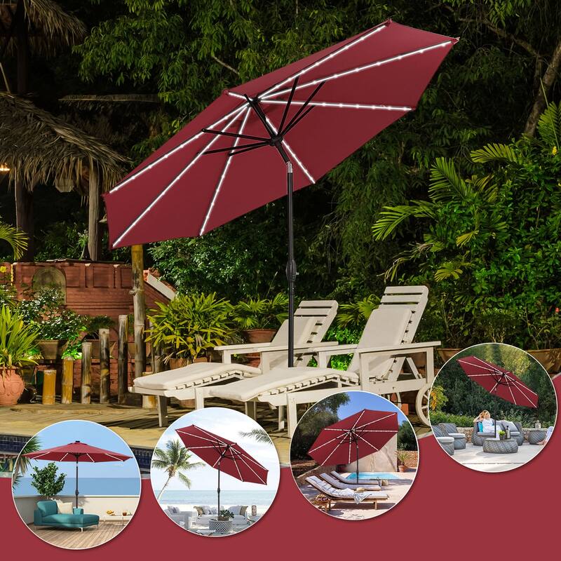 Autlaycil 10ft Solar LED lights Outdoor Patio Umbrella With Base