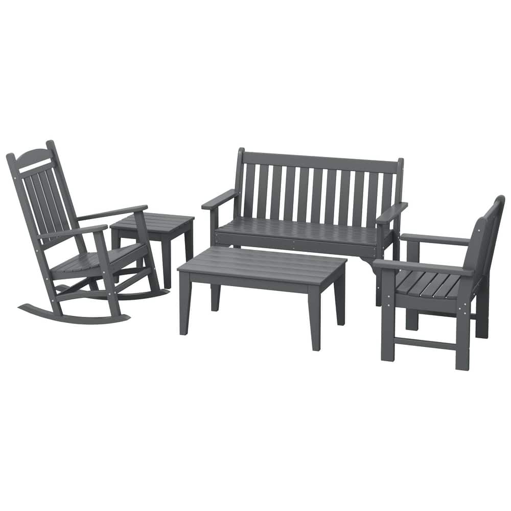 Laguna Outdoor Patio 5-Piece Porch Bench & Rocking Chair Conversation Set