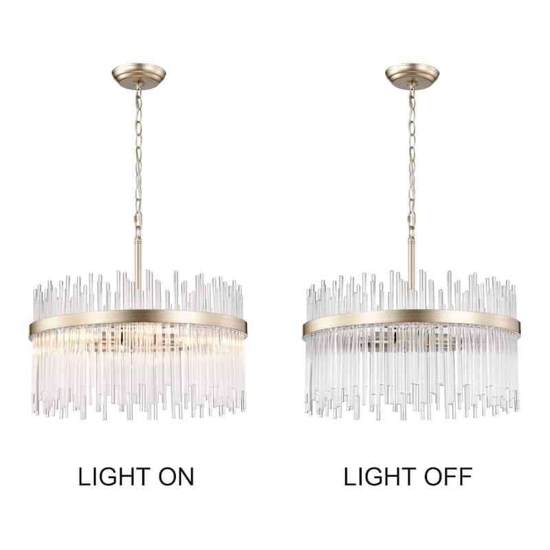 Casandra 5-light Brushed Champagne Silver Clear Glass Bars Chandelier - 19.7 inches in diameter x 17.3 inches H
