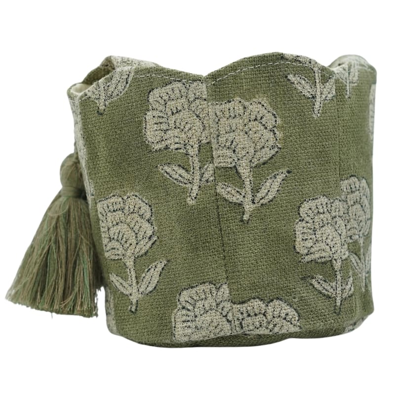 Fabdivine Handmade Floral Room Décor Nursery Storage Basket - Rohini- Green - 6"X5"