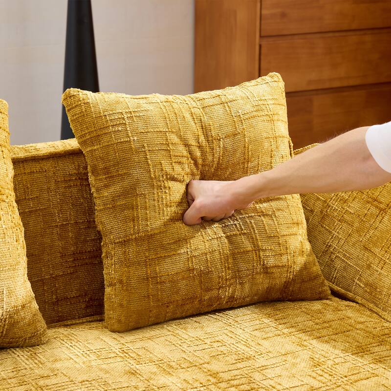 L-Shaped Sectional Sofa with Chaise Lounge, Chenille Upholstered 4 Seater Sofa, Compressed Sofa with Throw Pillows