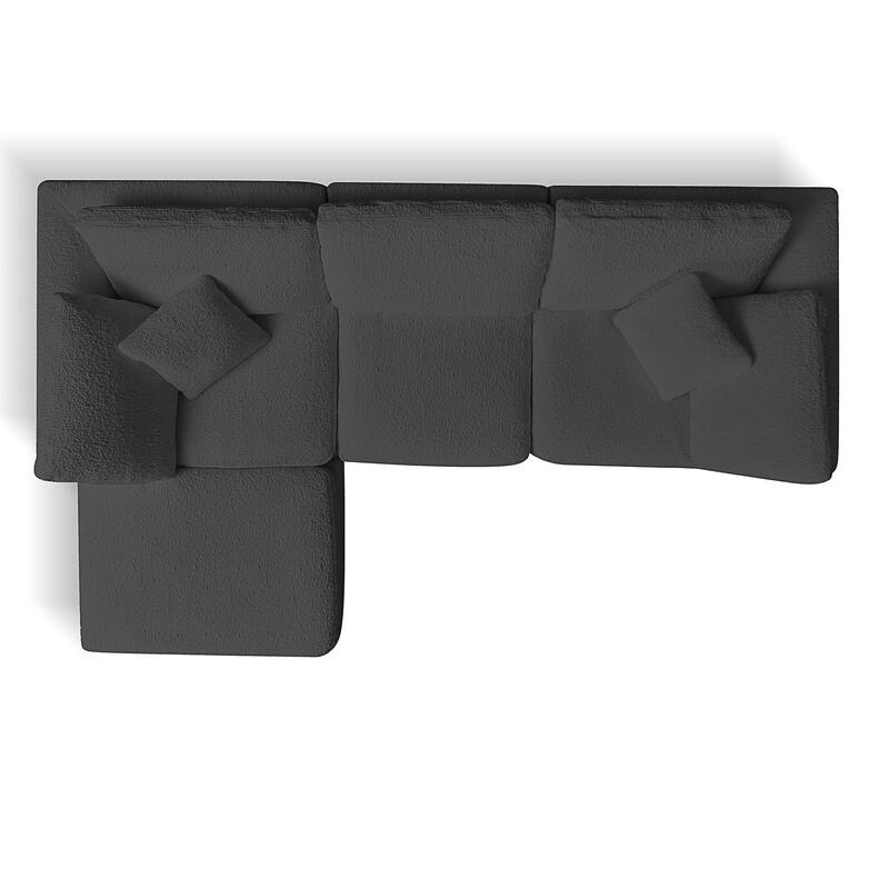 Floor Standing L-shaped Sectional Sofa Modular Deep Seat Couch Chenille Sleeper Sofa Bed with Ottoman Chaise Lounge and Pillows