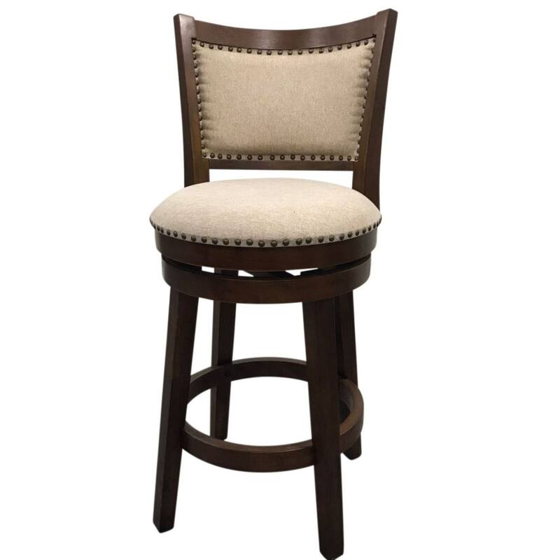 Swivel Seat Upholstered Barstool - 38" - Set of 2 - Walnut Brown and Beige