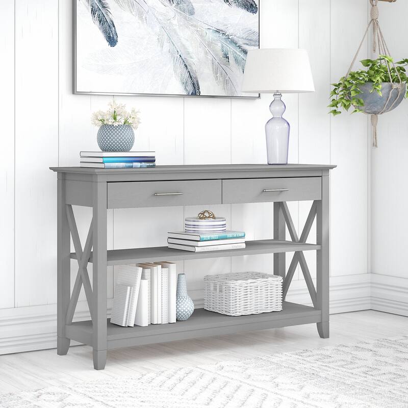 Console Table with Drawers and Shelves - Cape Cod Gray
