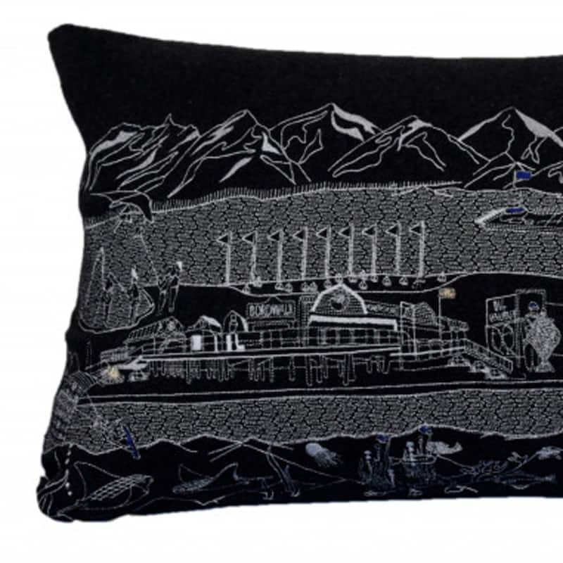 HomeRoots 35" Black Homer Spit Nighttime Skyline Lumbar Decorative Pillow