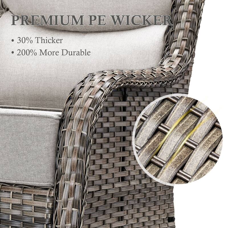 Arcadia 5-Piece Patio Conversation Set with 4 Swivel Glider Chairs and Wicker Square Fire Pit