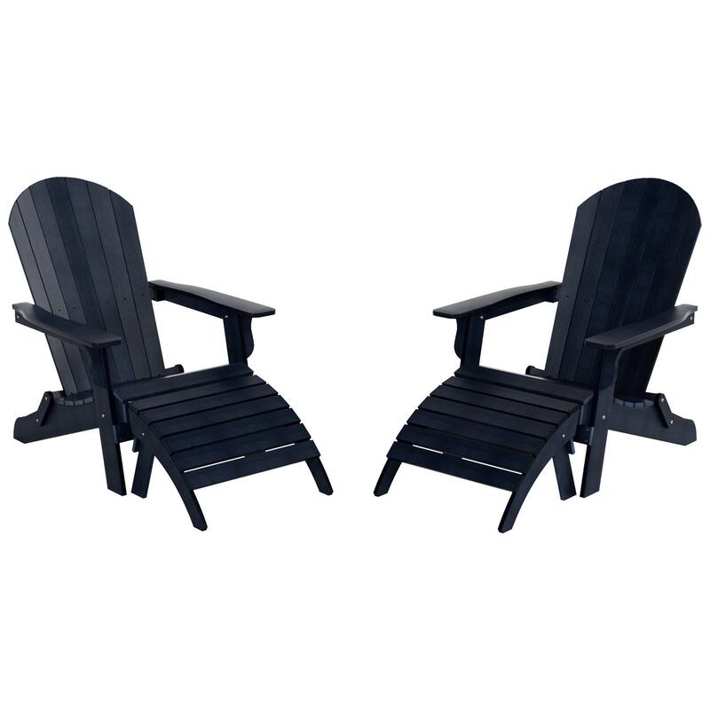 Vineyard HIPS Outdoor Folding Eco-Friendly All Weather Seashell Adirondack Chairs with Ottomans (4-Piece Set)