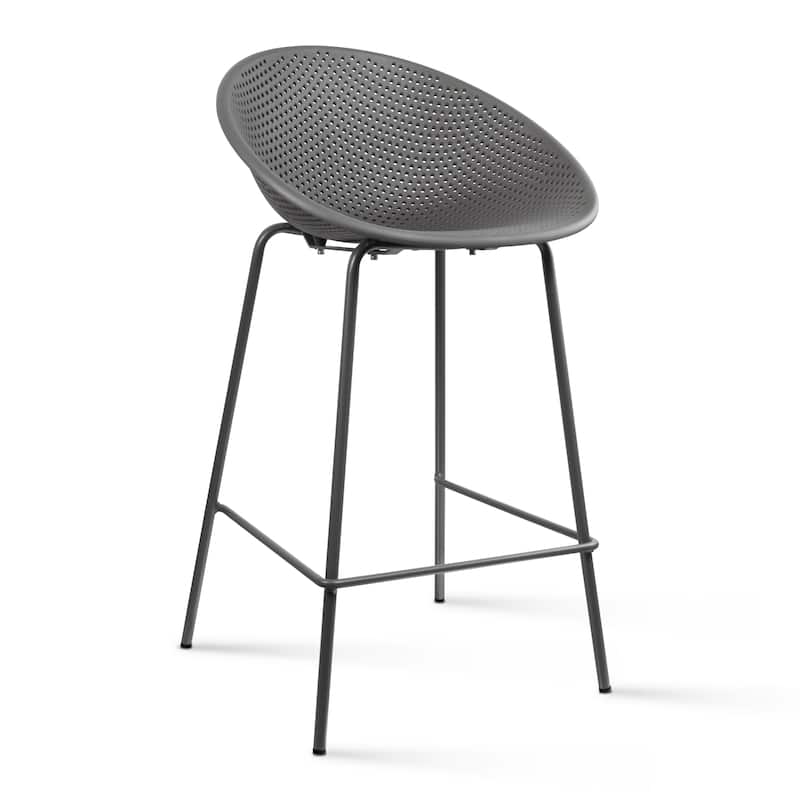 Set of 2 Counter height Bar Stools For Kitchen Egg Shaped Oval Seat Circle Dots Round Pattern for Indoor Outdoor - N/A