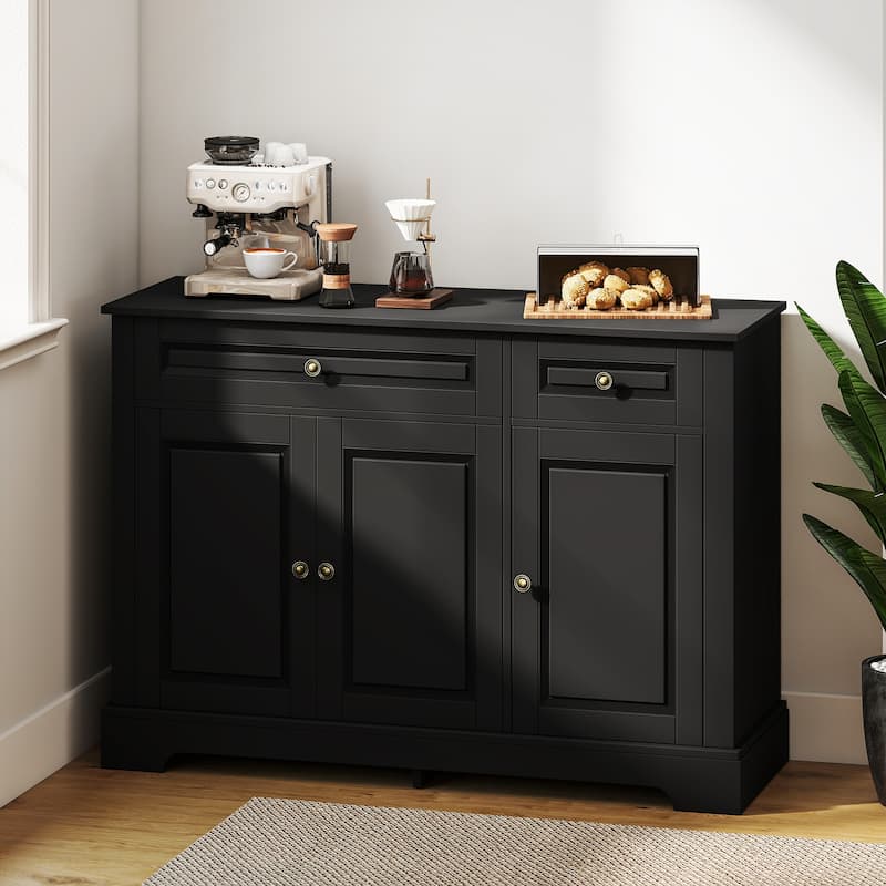 HOMCOM Modern Sideboard Buffet Cabinet with Storage Cupboards, 2 Drawers and Adjustable Shelves, Black