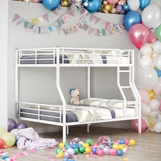 2 In 1 Modern Full XL Over Queen Metal Bunk Bed With Sturdy Frame,Save Space or Split Into 2 Beds