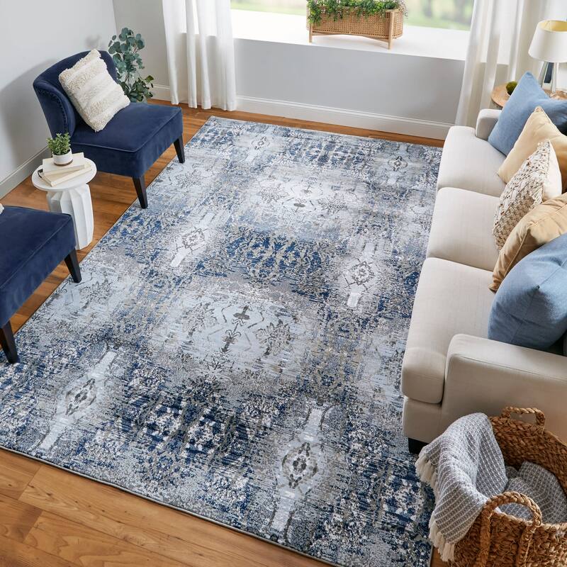 Javers Modern Abstract Deco, Ice Blue/Navy Blue, Area Rug