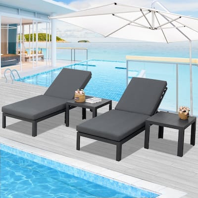 FINCATI Adjustable Patio Outdoor Chaise Aluminum Lounge Chair with Table Set of 2 - N/A