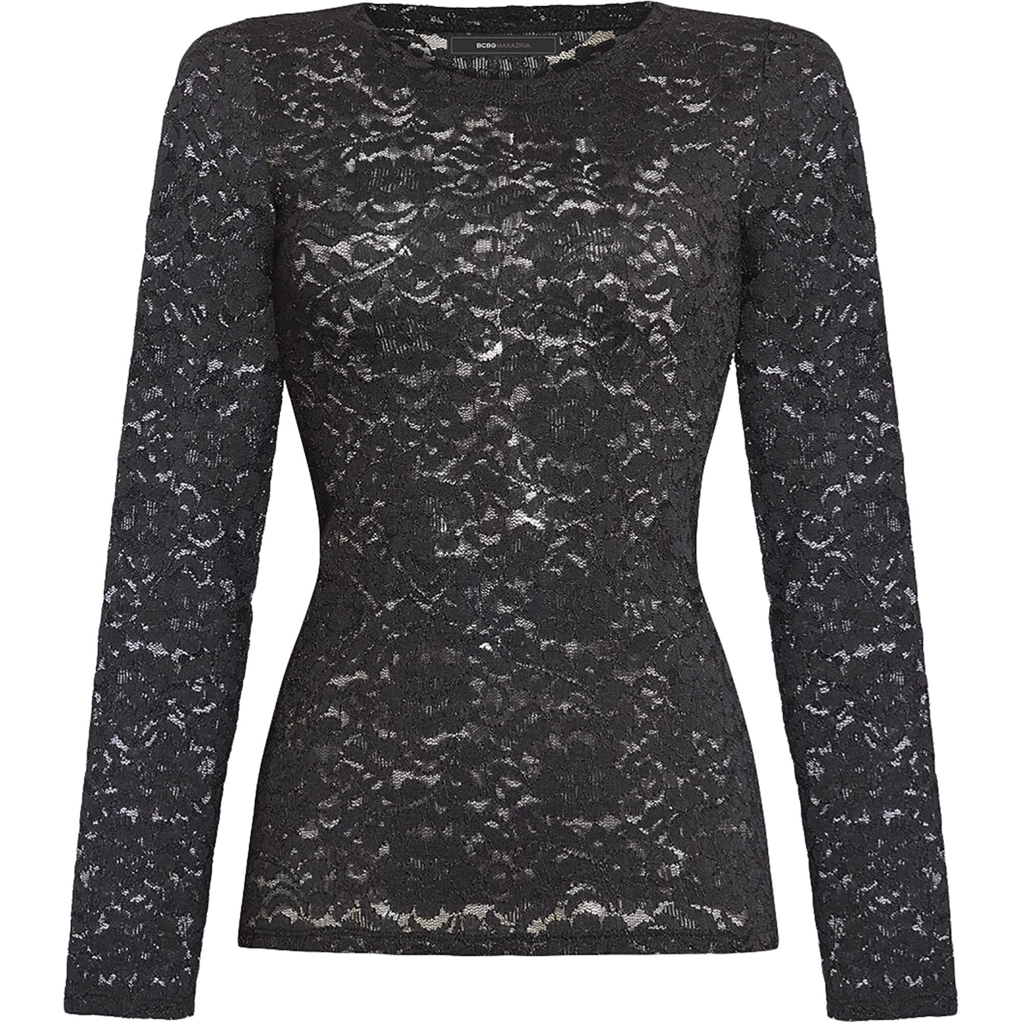 BCBG Max Azria Womens Sheer Lace Long Sleeve Pullover Top