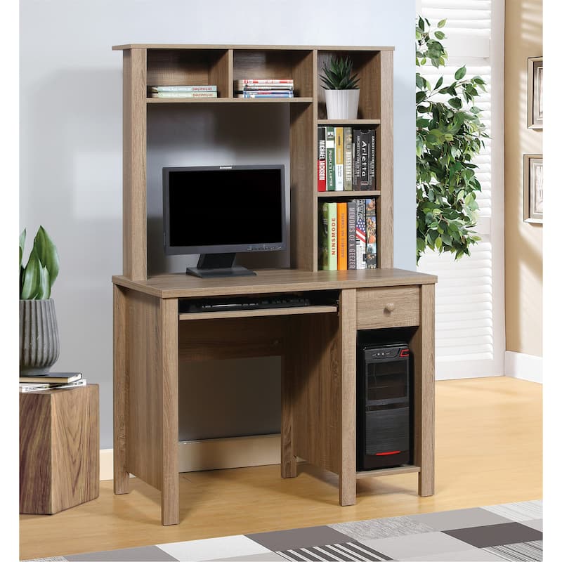 39"W Student Desk with Hutch for Home Office Desk - Dark Taupe Brown