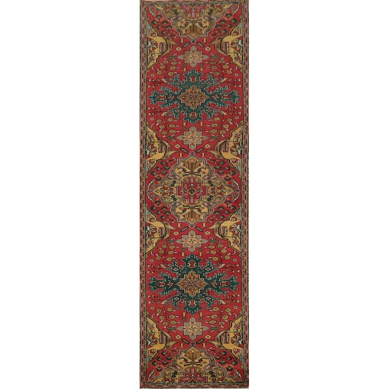 Hand Knotted Oriental 100% Wool Carpet Traditional Floral Red Tabriz Runner Rug - 10' 6'' X 2' 0''