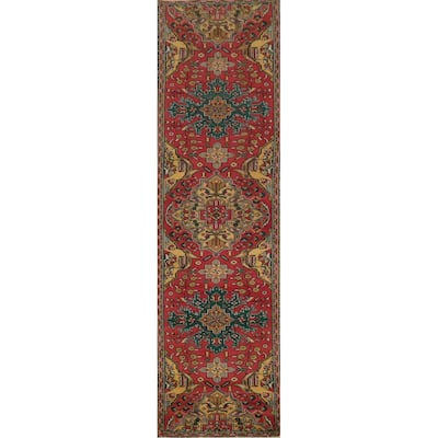 Hand Knotted Oriental 100% Wool Carpet Traditional Floral Red Tabriz Runner Rug - 10' 6'' X 2' 0''