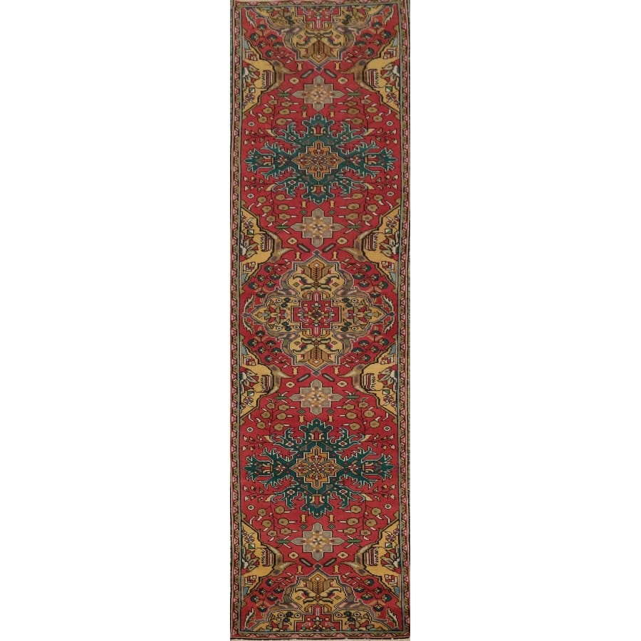 Hand Knotted Oriental 100% Wool Carpet Traditional Floral Red Tabriz Runner Rug - 10' 6'' X 2' 0''