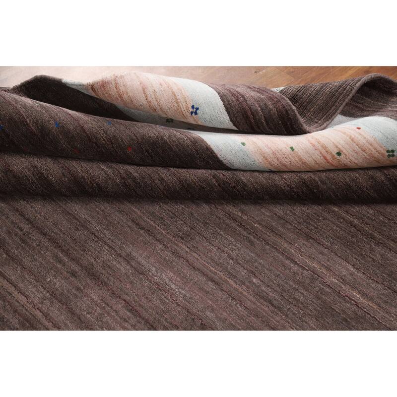 Tribal Brown Gabbeh Oriental Area Rug Handmade Wool Carpet - 8'1" x 9'8"