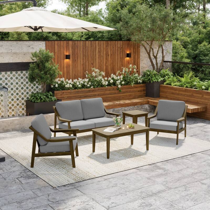 5-Piece Outdoor Sectional Wood Conversation Set with Table