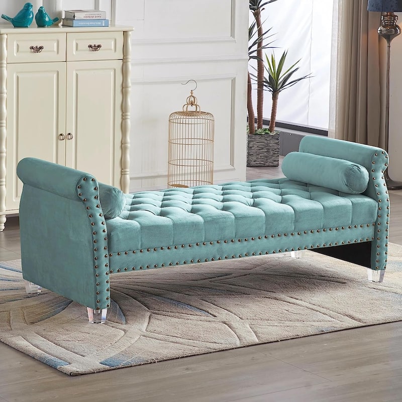 Stefania 71-inch Rolled Arm Oversized Velvet Tufted Upholstered Bench - Teal