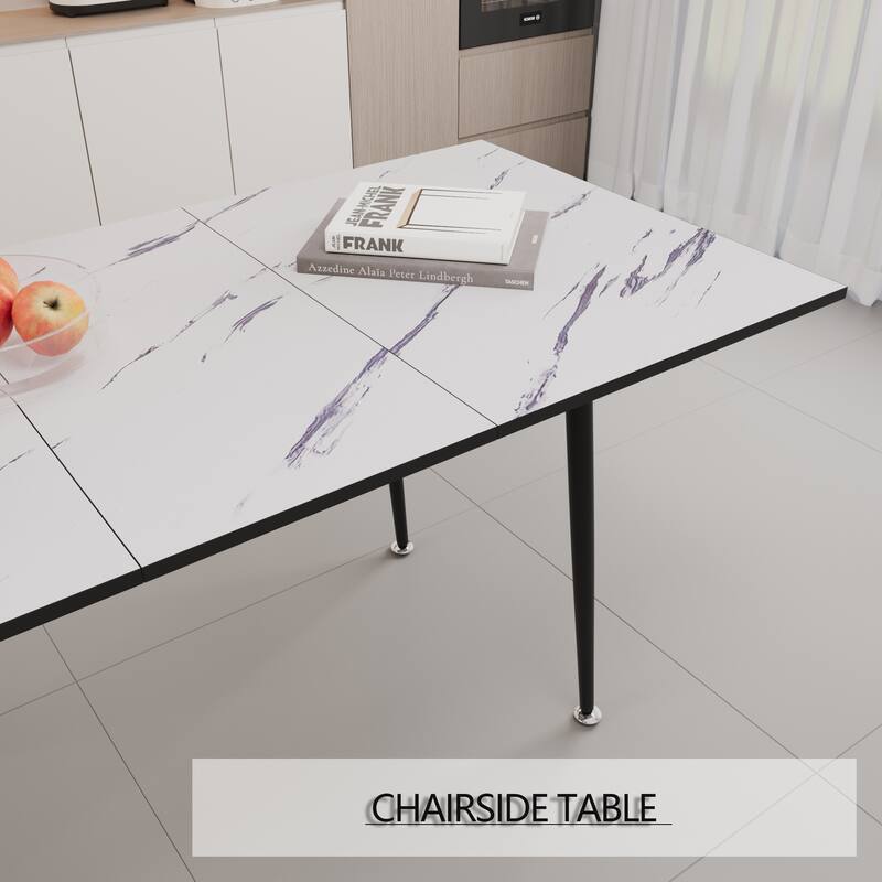 Expandable Marble Pattern Dining Table with Black Metal Legs for Kitchen Dining Room or Living Room - 47”L x 31”W x 30”H