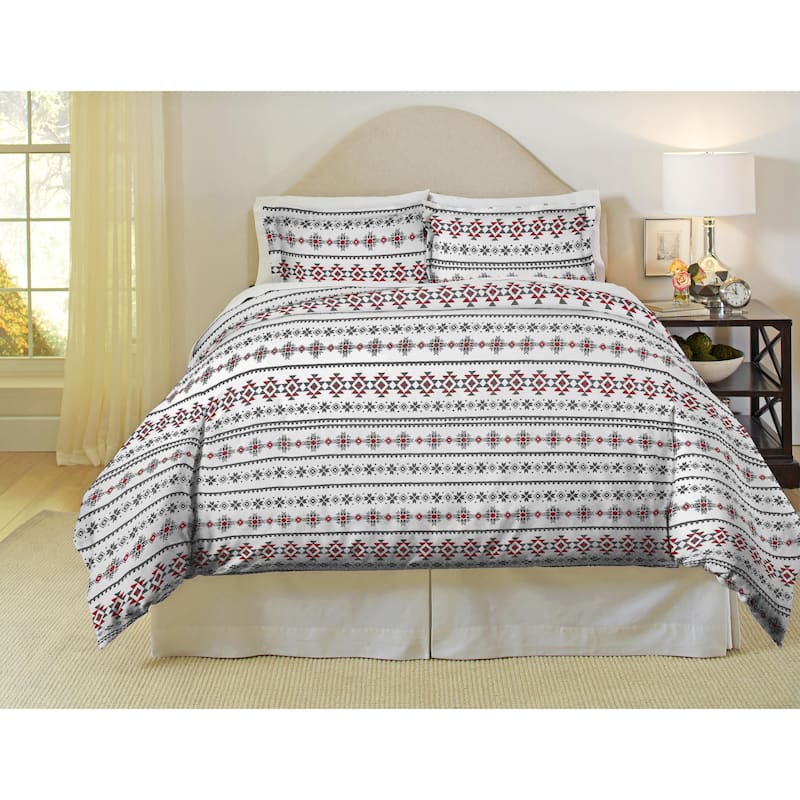 Pointehaven 180 GSM Cotton Flannel Cotton Flannel Oversized Duvet Set - Full - Queen - Aztec