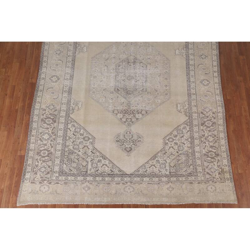 Hand Knotted Oriental 100% Wool Carpet Traditional Medallion Beige & Ivories Mashad Area Rug - 11' 4'' X 8' 1''