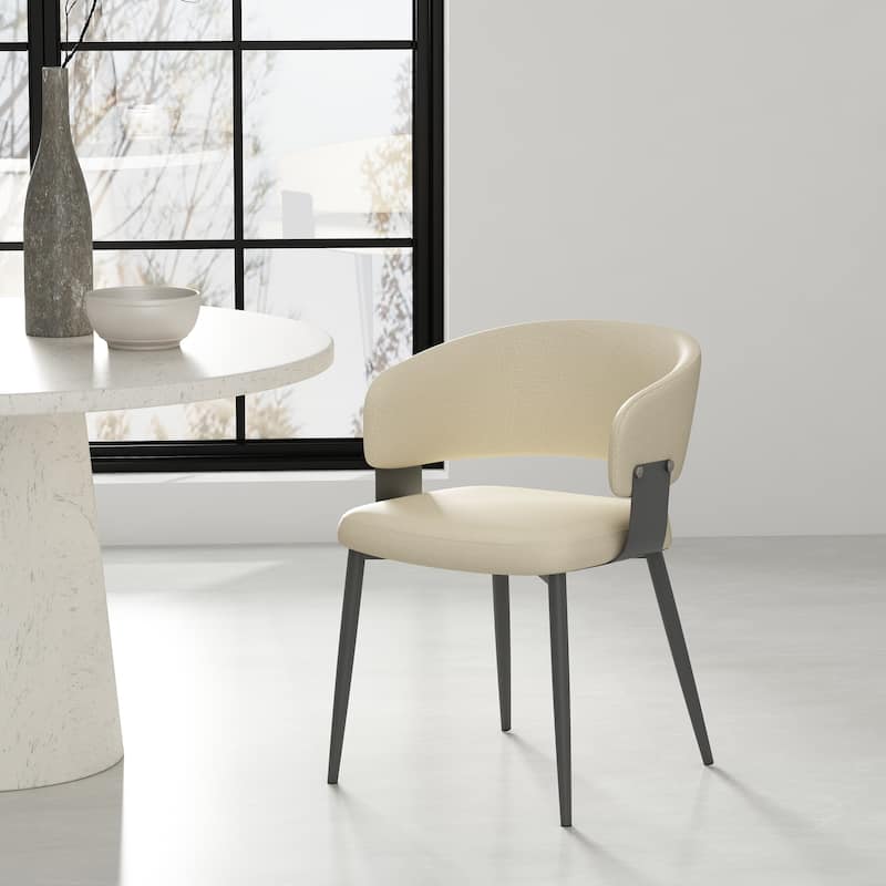 Manhattan Comfort Luce Stone Grey Textured Leatherette Dining Chair - Sand - Single