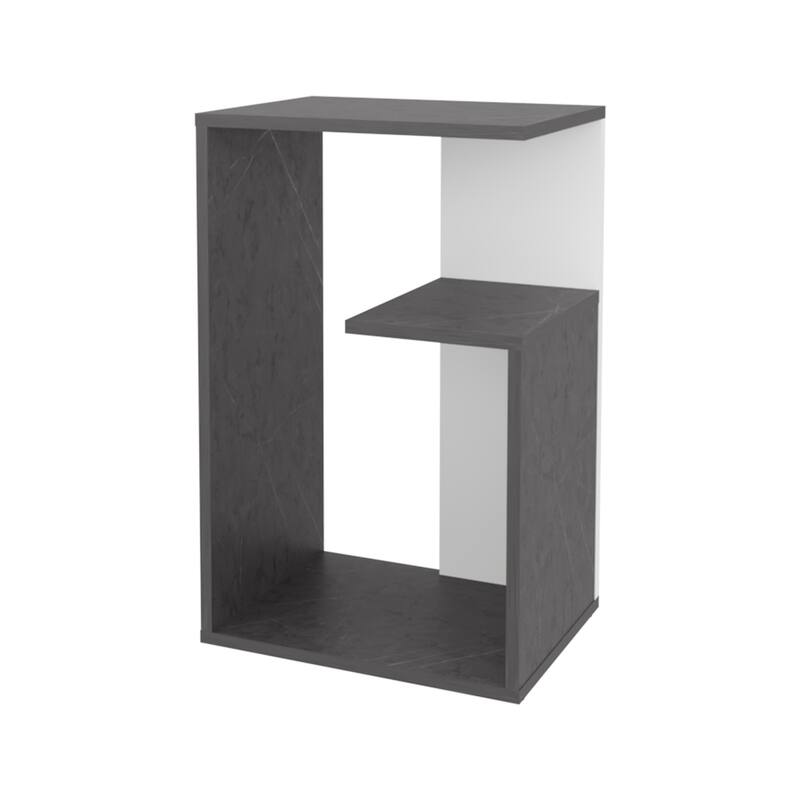 Vega Side Table in Melamine with Open Storage, Onix and White