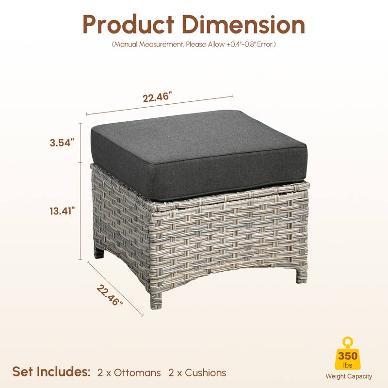 XIZZI Patio Wicker Ottoman with Cushion Outdoor Footrest