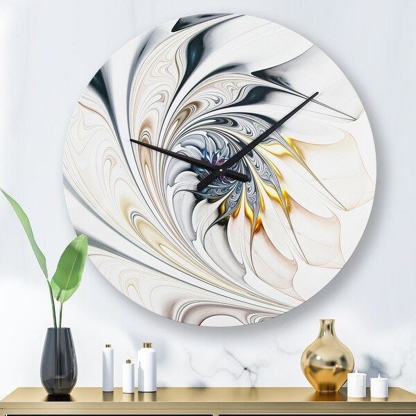 Designart 'White Stained Glass Floral Art' Oversized Modern Wall Clock ...