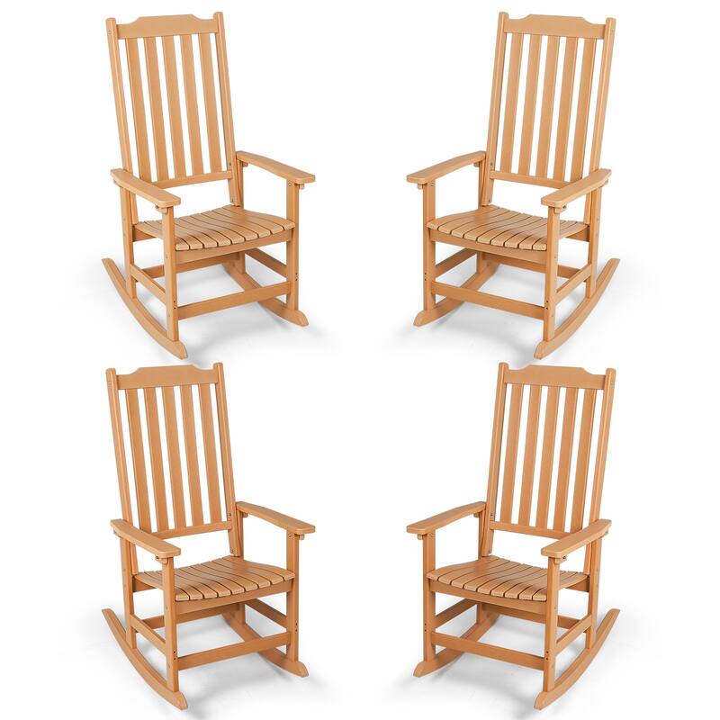 Vrakae 4 PCS Patio All Weather Resistant High Back Rocking Chair - Brown