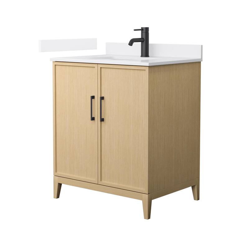 Elan 30-inch Single Vanity, Cultured Marble Top - White Oak, Black Trim, White Cultured Marble Top