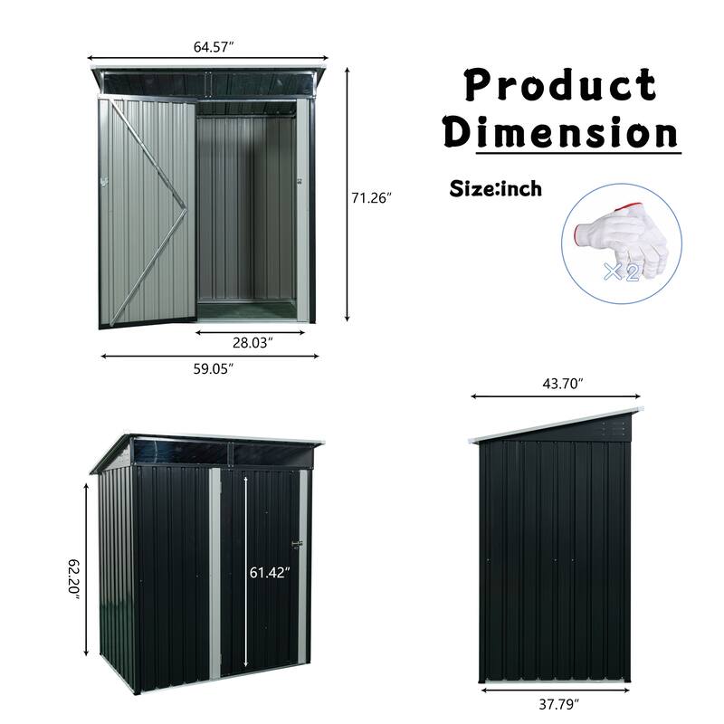 Rust-proof Outdoor Metal Storage Shed Garden Shed Waterproof Tool Shed, Hinged Door with a lanch, Corrosion-Resistant