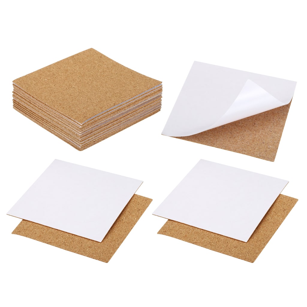 100x1mm Self-Adhesive Cork Coasters, Square Cork Mats Backing Sheets - Wood Color