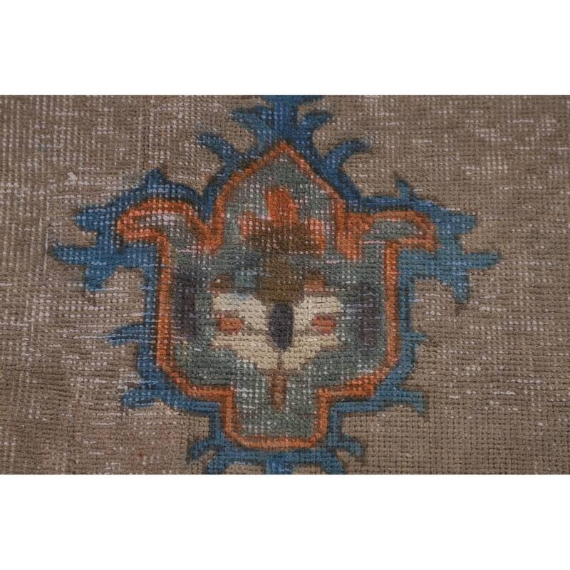 Brown Geometric Tabriz Vintage Rug Handmade Wool Carpet - 6'3"x 9'6"