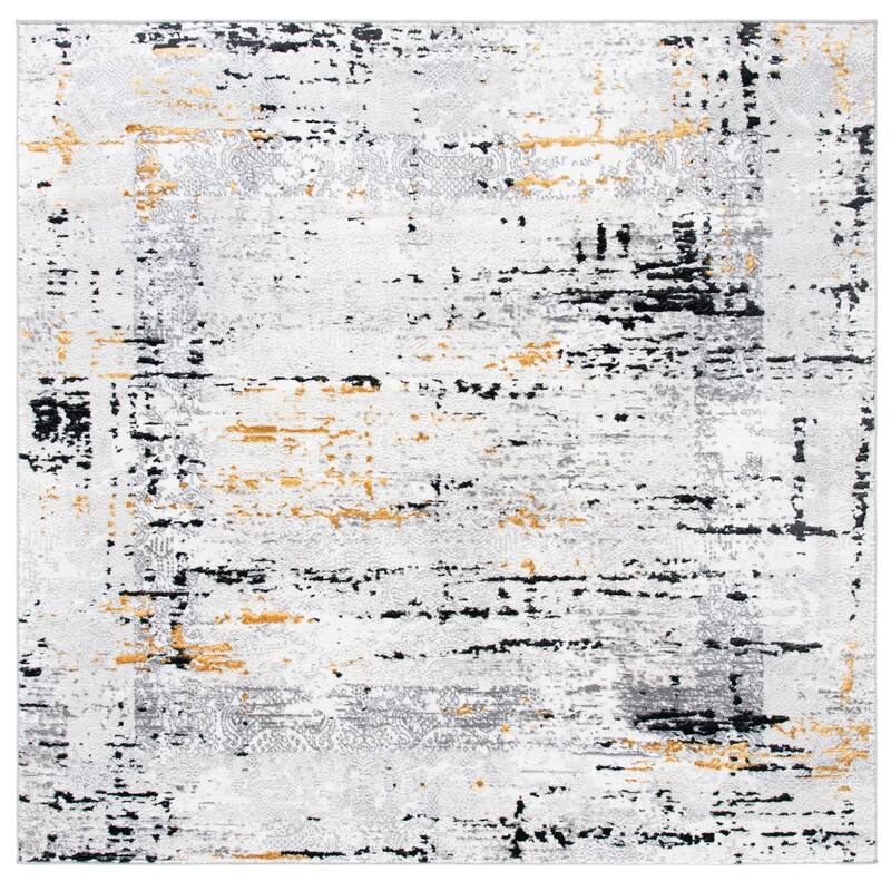 SAFAVIEH Amelia Afaf Abstract Distressed Rug - 6'7" Square - Grey/Gold