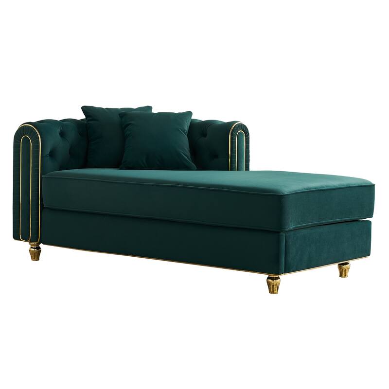 66.9''Velvet Chaise Lounge,Luxury Modern Chaise Furniture,Tufted Back With 2pcs Toss Pillows