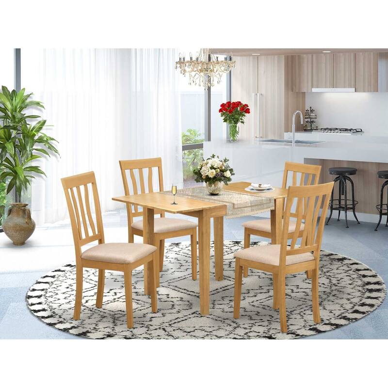 HomeStock 5-Pc Natural Oak Finish Solid Wood Top-Dining Room Set-Seats 4