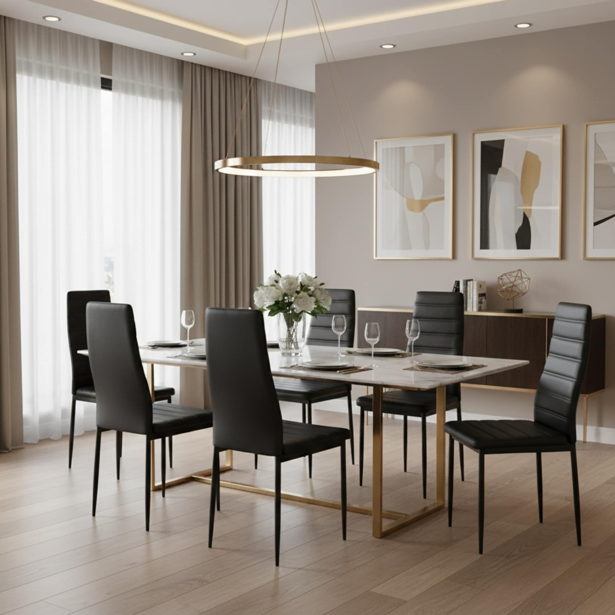 Homylin Modern PU Leather Dining Chairs with Metal Legs, Armless Padded Side Chairs for Kitchen & Dining Room