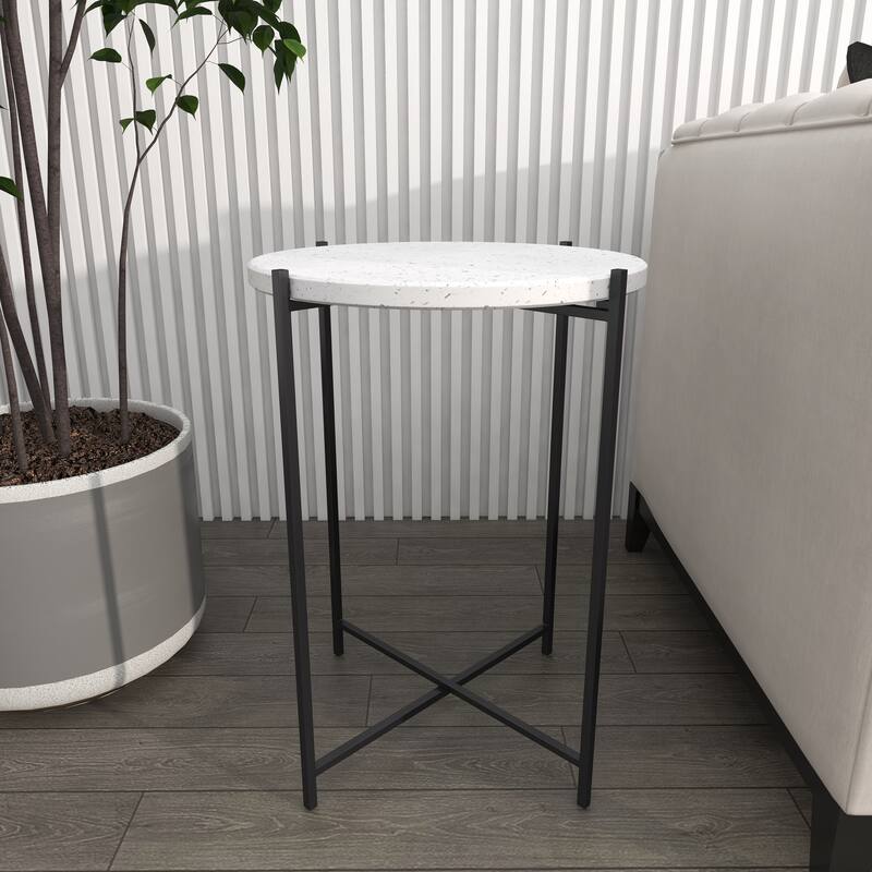 Black Terrazzo Stone Accent Table with Marble Top