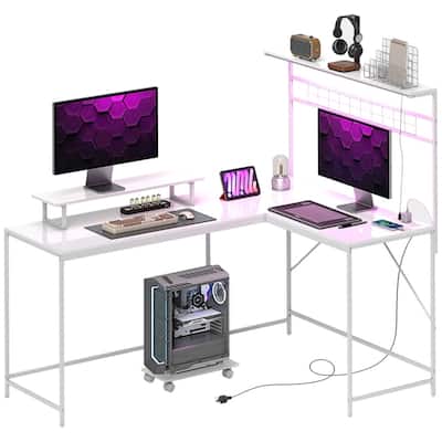 Modern L-Shaped Gaming Desk with Adjustable RGB Lighting and Rolling Keyboard Shelf USB Port