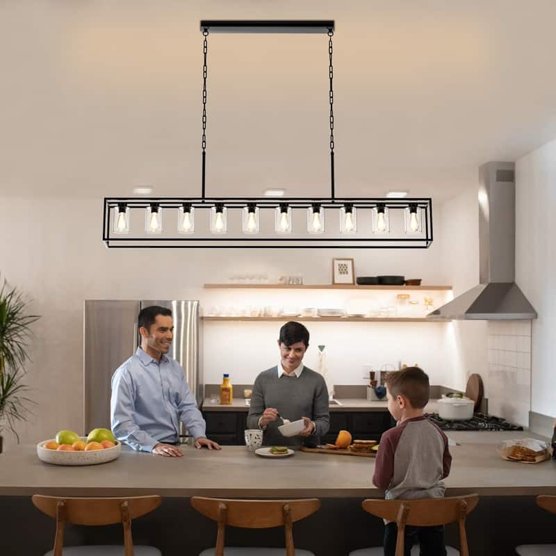 10-Light Large Farmhouse Chandelier Rectangle Kitchen Island Pendant Light Fixture